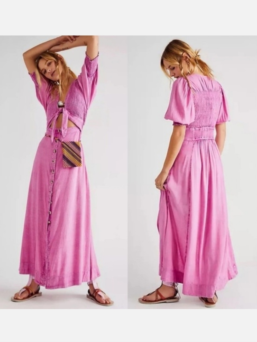 Free People Maxi Dress with Button Front. Size L.